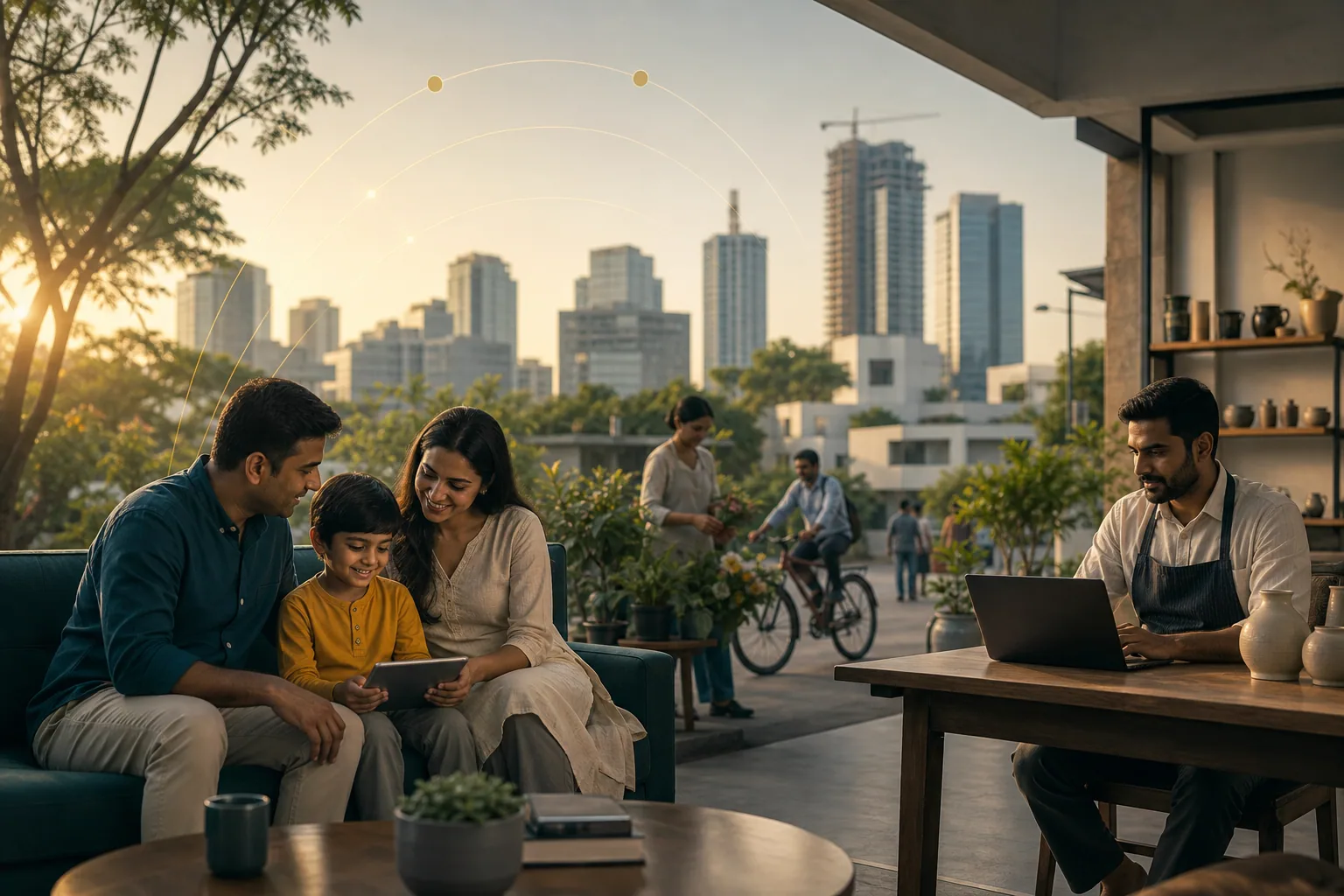 Indian family and small business representing the expanding reach of insurance